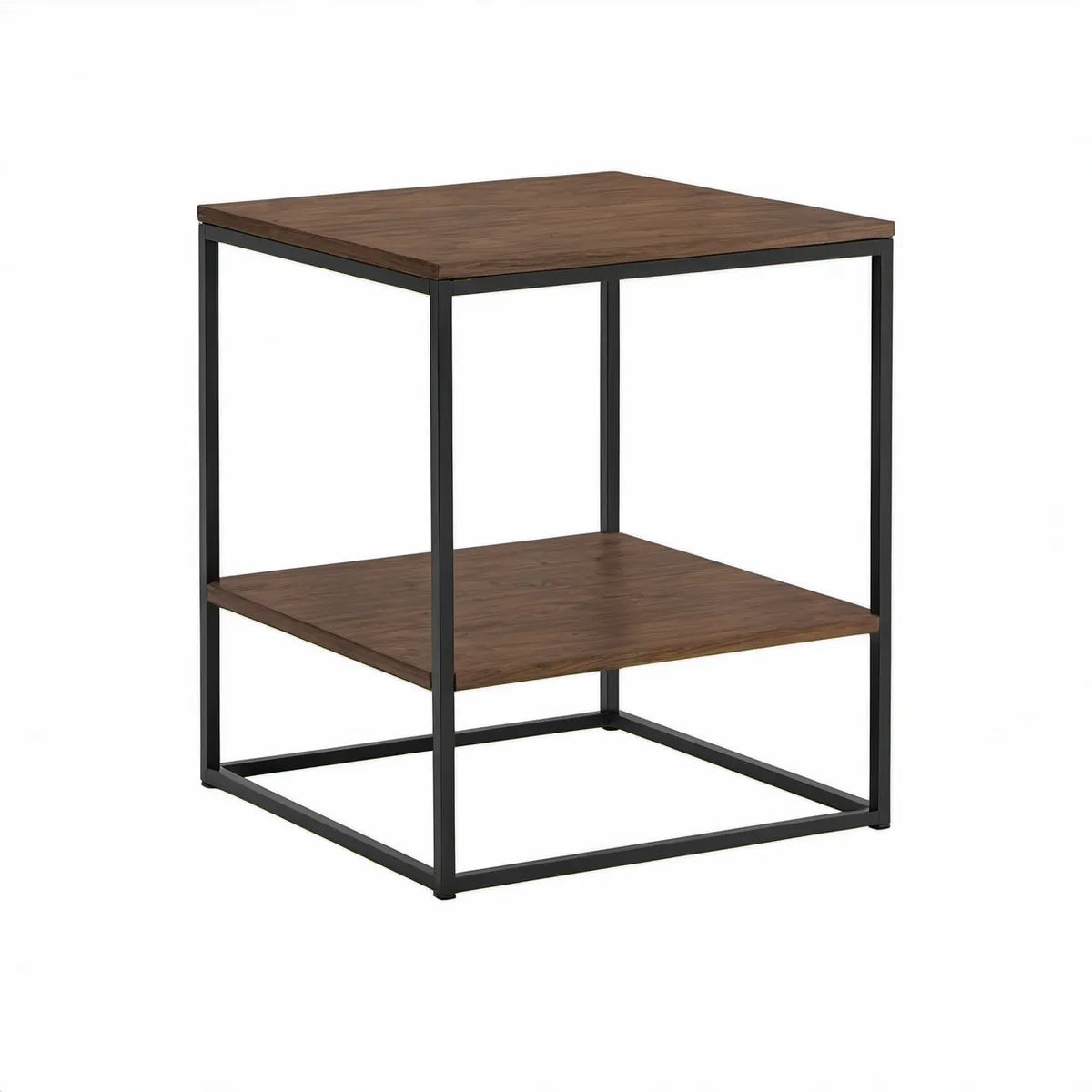 Quadratischer Beistelltisch mit Ablage, 40 x 40 x 60 cm, Walnussbraun/Schwarz
